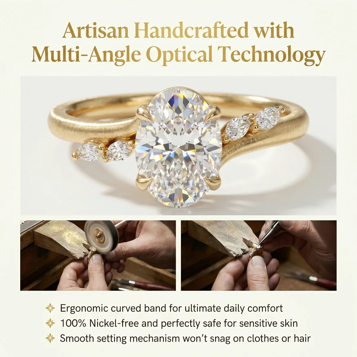 🔥 LAST DAY 90% OFF: Multi-Angle Optical Cut Finger-Slimming D-Color VVS1 Flawless Moissanite Asymmetrical Vine Ring