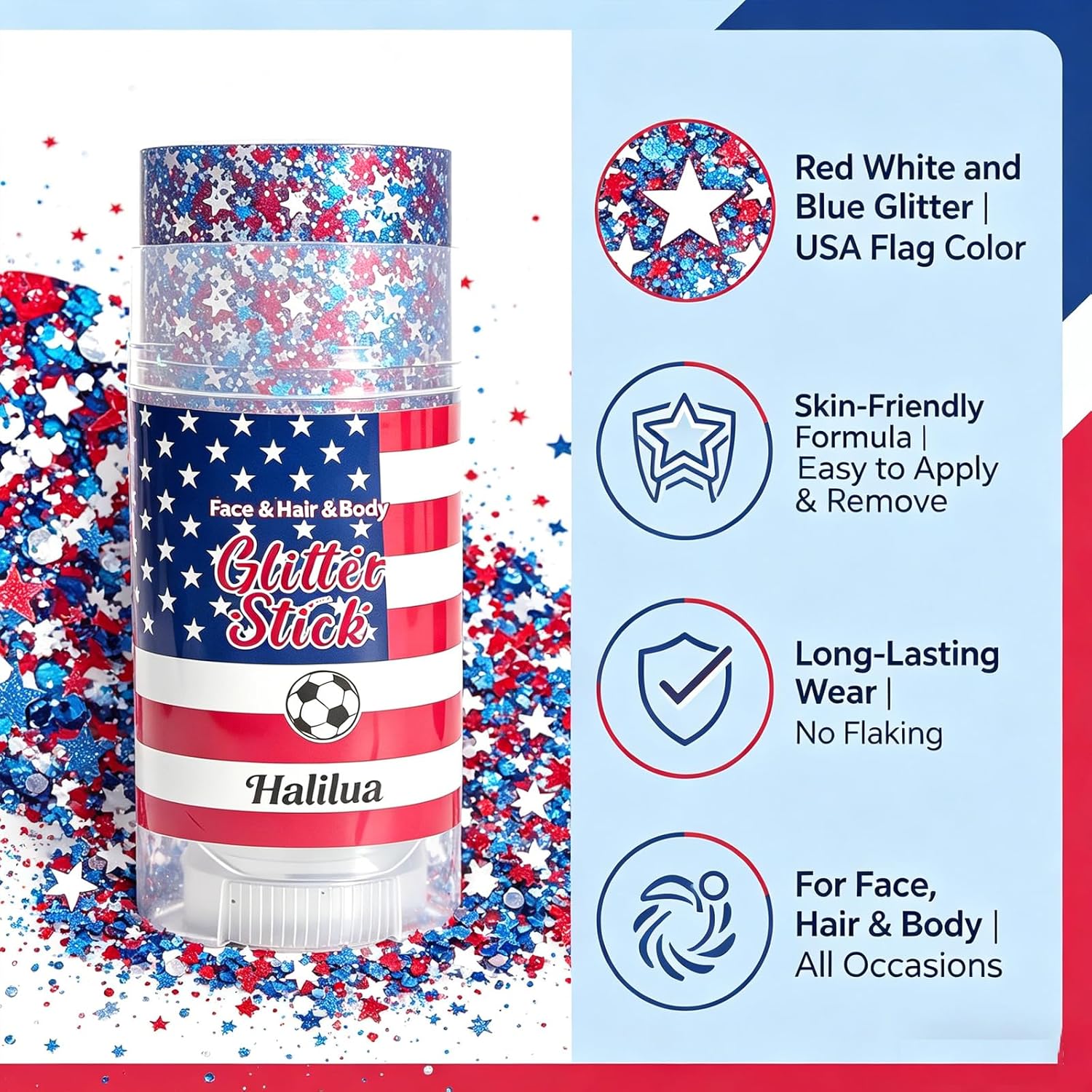 🦅4th of July Glitter Stick✨Red, White & Blue Body & Hair Sparkle
