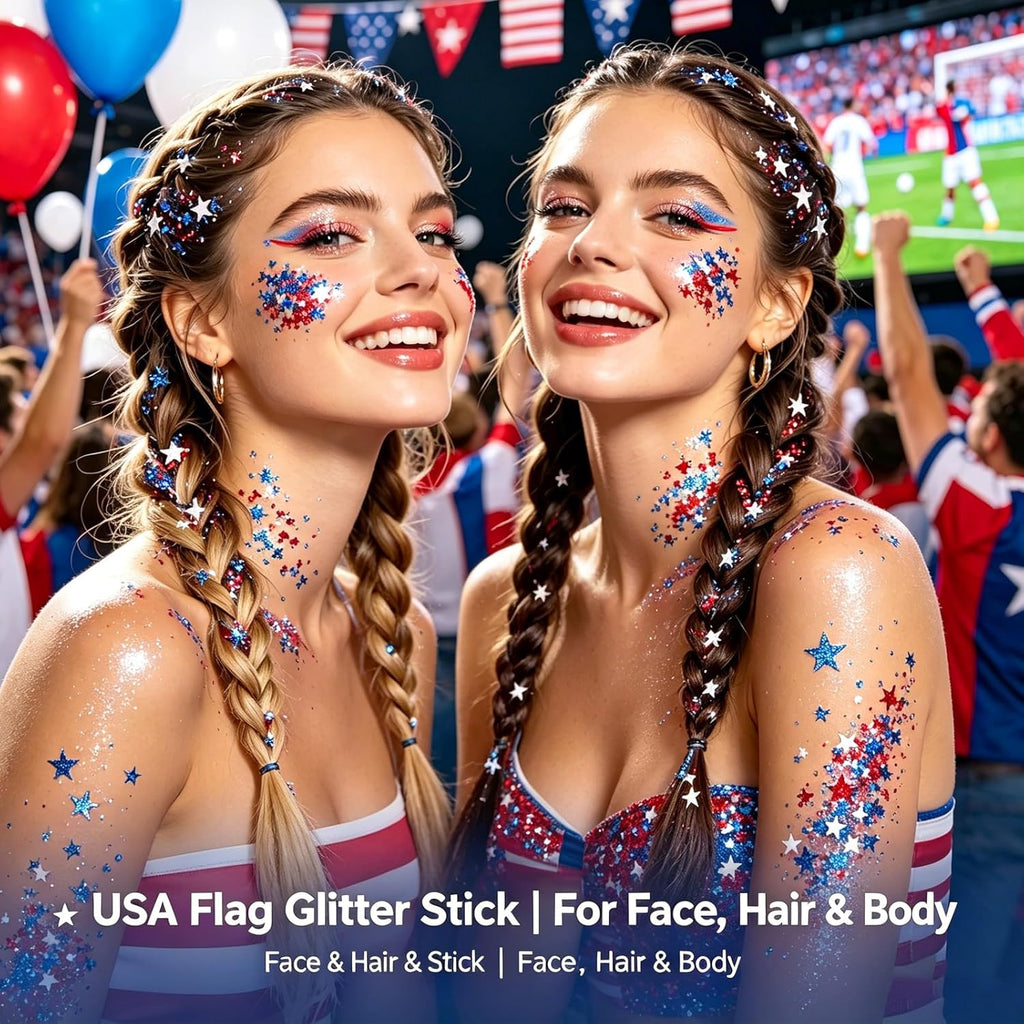 🦅4th of July Glitter Stick✨Red, White & Blue Body & Hair Sparkle