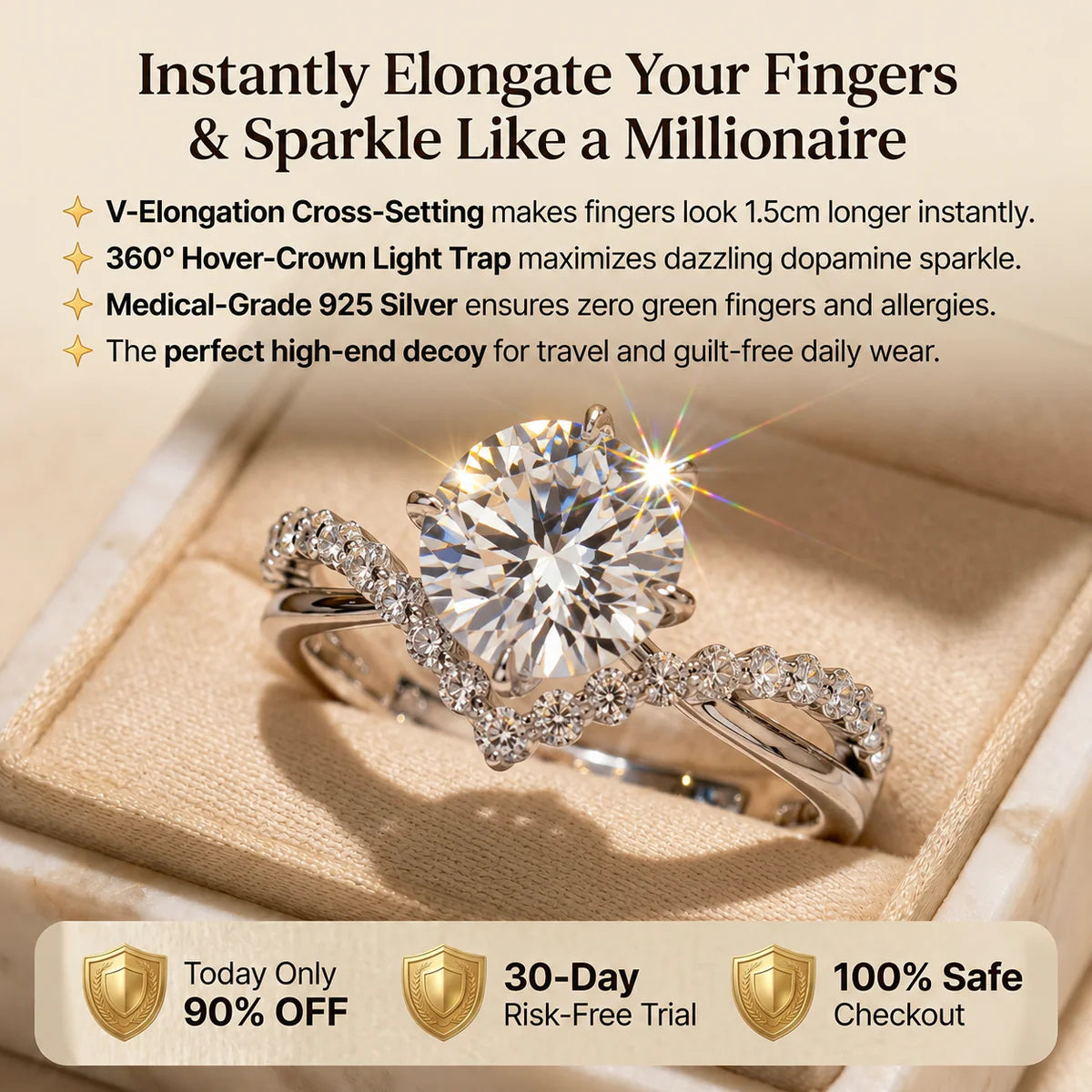 🔥 LAST DAY 90% OFF: 360° Hover-Crown Finger-Elongating D-Color VVS1 Flawless Infinity-V Cross Moissanite Ring