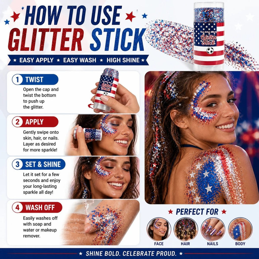 🦅4th of July Glitter Stick✨Red, White & Blue Body & Hair Sparkle